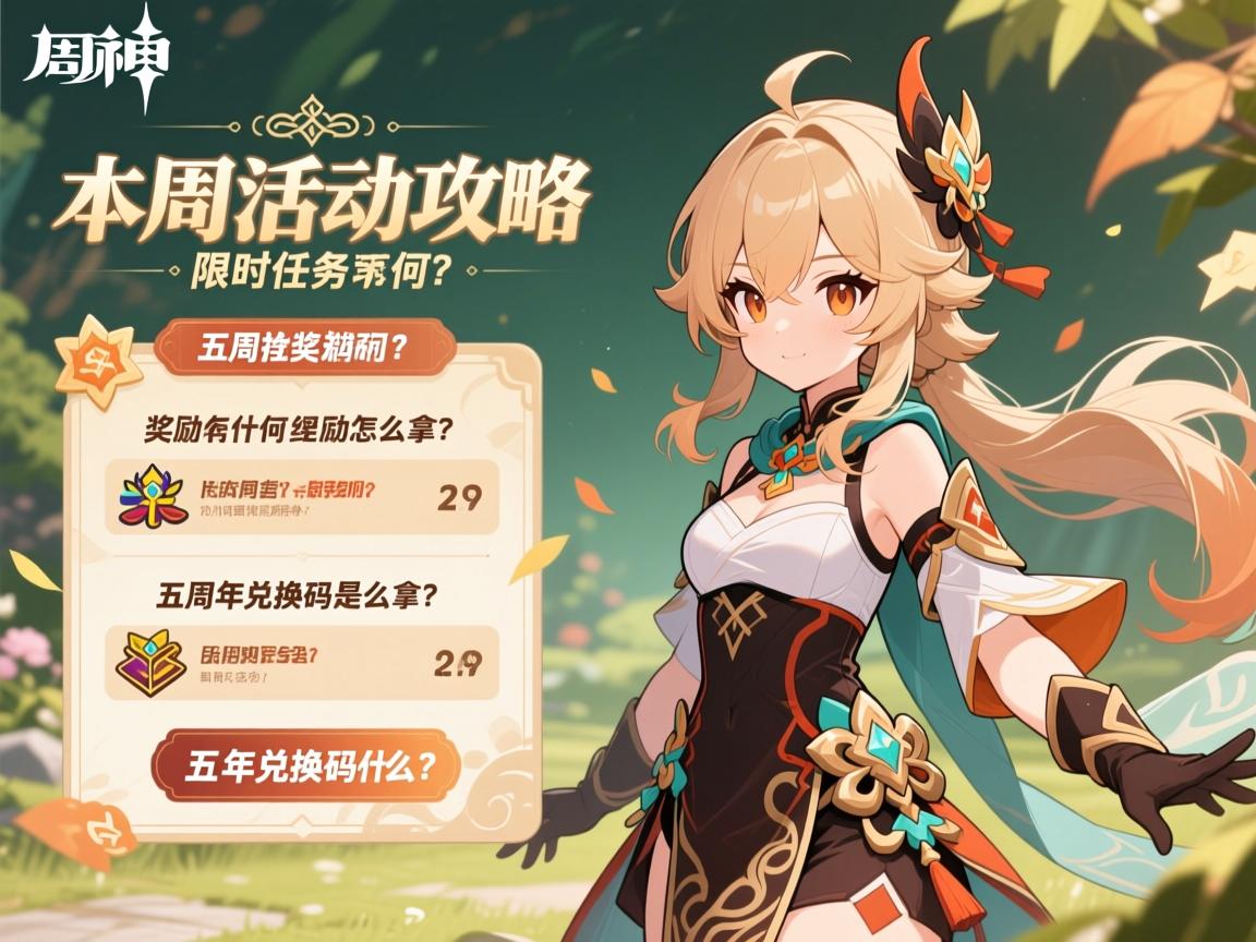 本周原神活动攻略,限时任务有哪些,奖励怎么拿,五周年兑换码是什么 本周原神活动攻略,限时任务有哪些,奖励怎么拿,五周年兑换码是什么