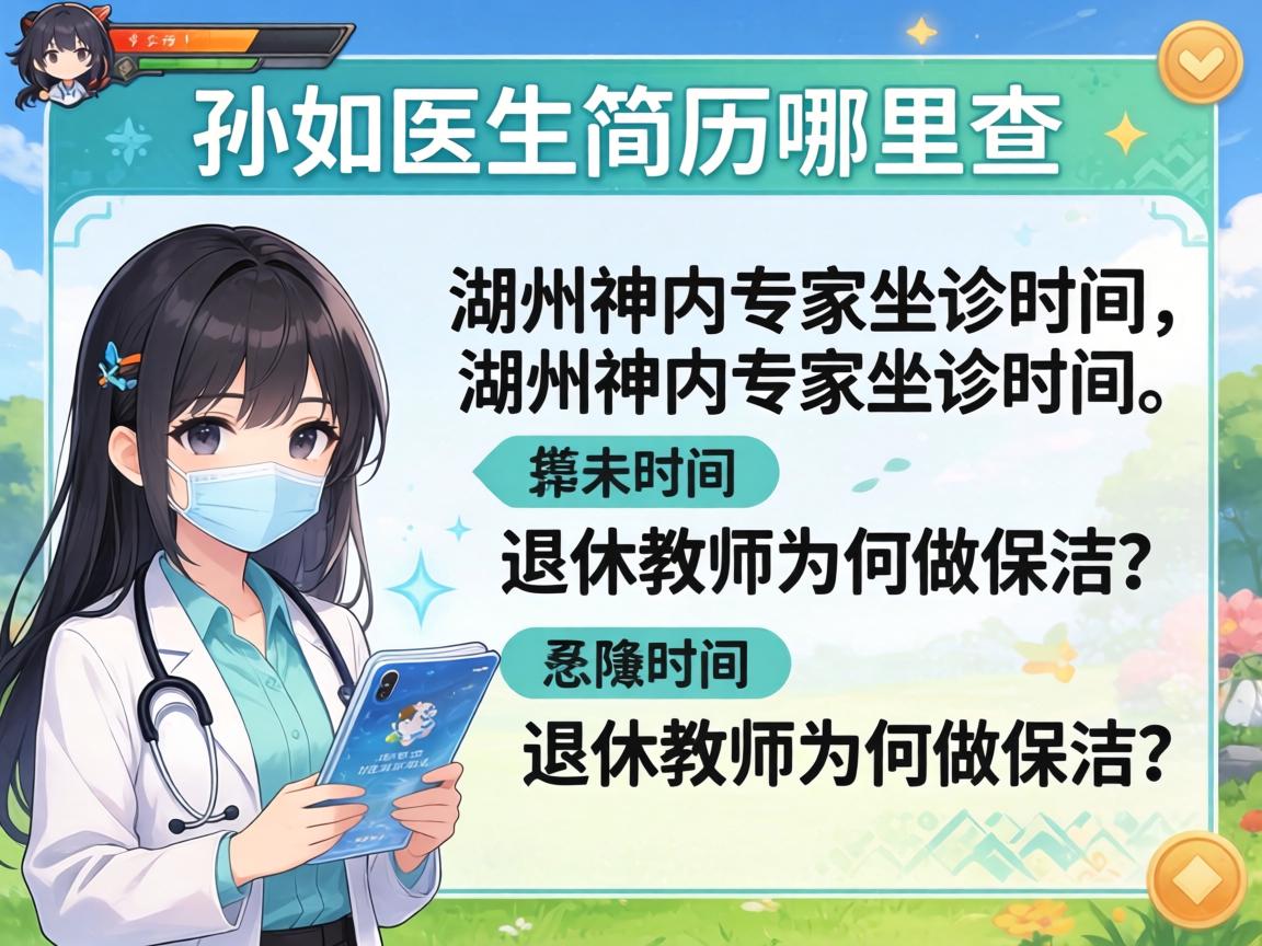 孙如医生简历哪里查,湖州神内专家坐诊时间,退休教师为何做保洁? 孙如医生简历哪里查,湖州神内专家坐诊时间,退休教师为何做保洁?